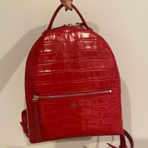 Like new Tory Burch Red Croc-Embossed Backpack